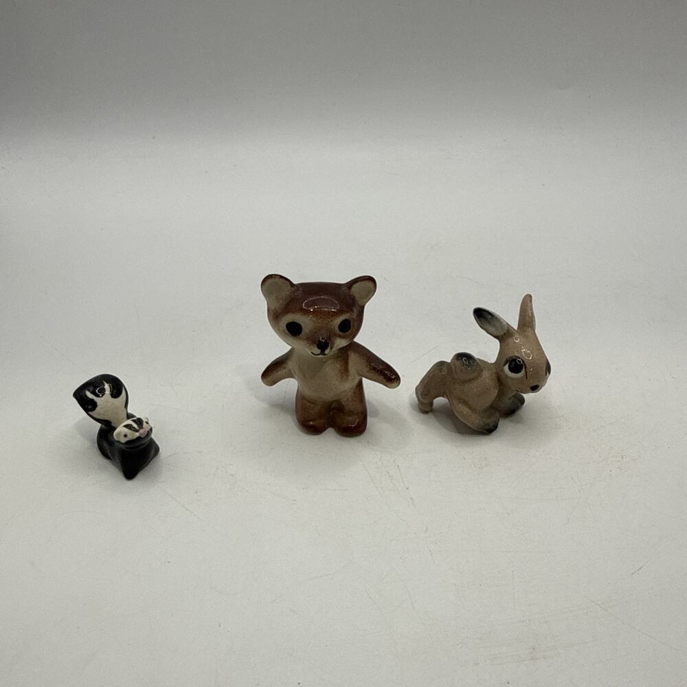Vintage Miniature Ceramic Animal Figurines RKC Bear Rabbit Skunk Lot of 3 *